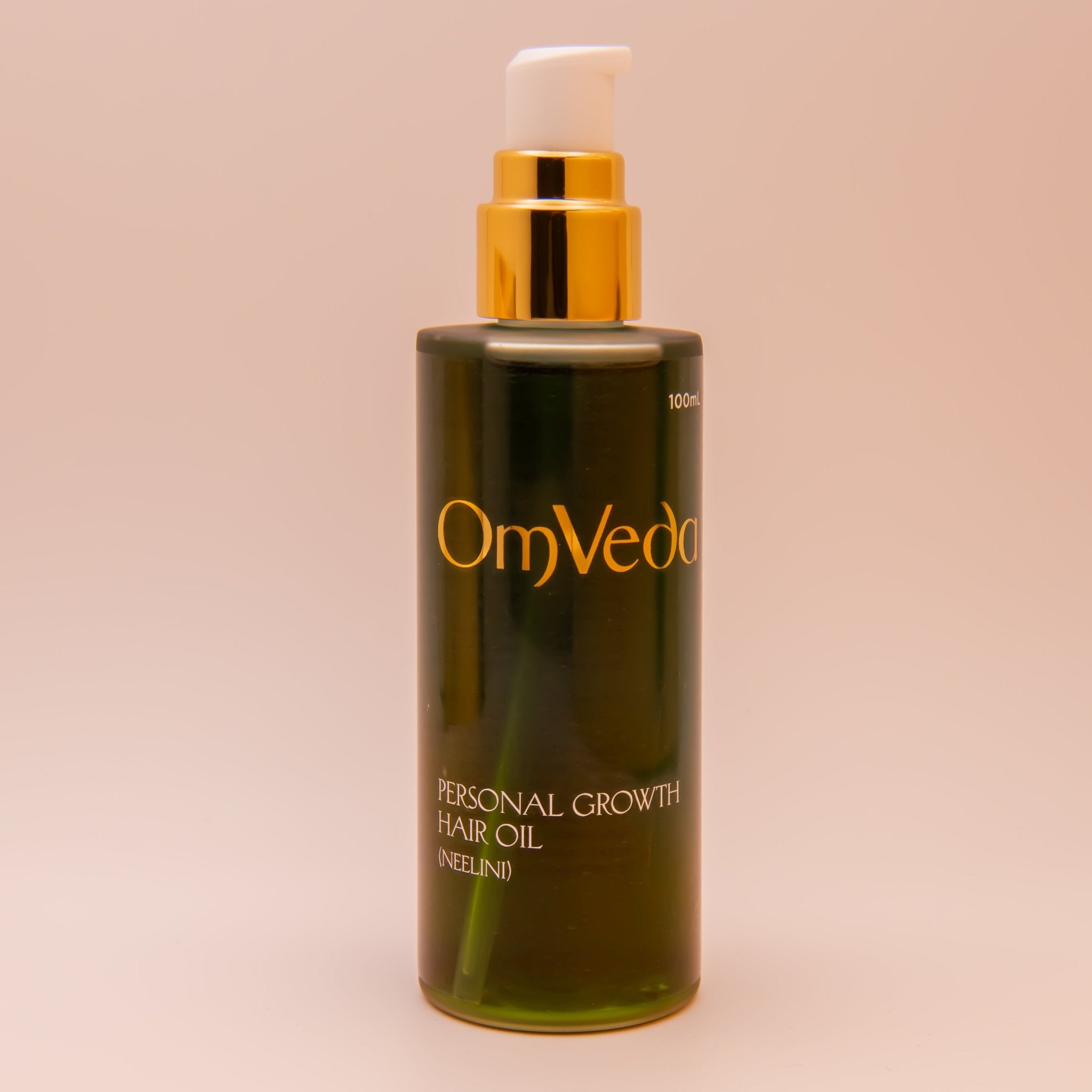 Personal growth hair oil bottle with gold pump, green tinted 100 ml bottle