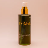 Personal growth hair oil bottle with gold pump, green tinted 100 ml bottle