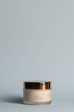 OmVeda Golden Glow moisturiser jar, cream body with gold cap, 50 ml